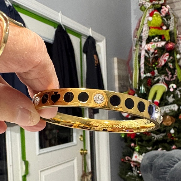 Kate Spade Gold Bangle with Black spades and Silver Accents RUNS LARGE EUC - Picture 2 of 2